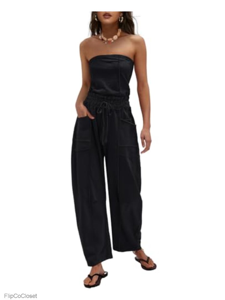 Womens Strapless Jumpsuit Off Shoulder Sleeveless Romper One Piece Outfit With